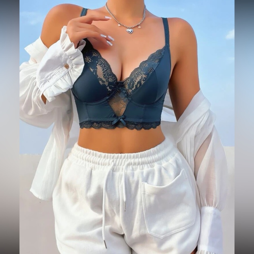 Boho sexy floral lace corset style bralette lingerie set - Picture 13 of 15